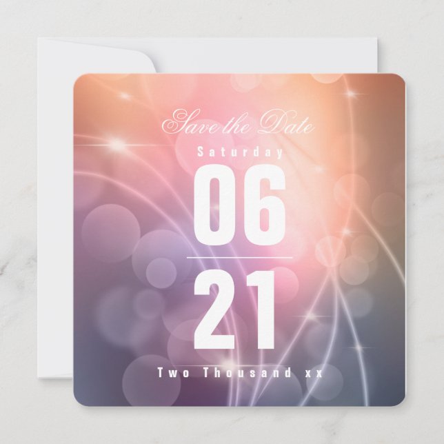 Romantic Sunset Color Modern Bokeh Wedding (Front)