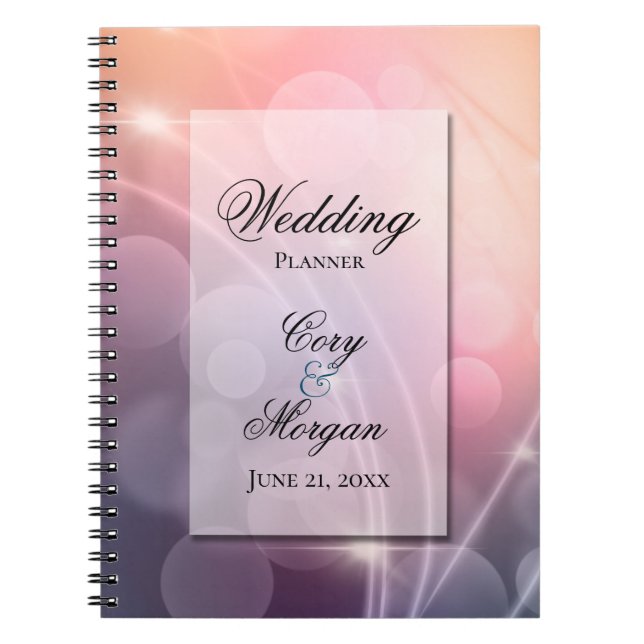 Romantic Sunset Color Modern Bokeh Wedding Notebook (Front)