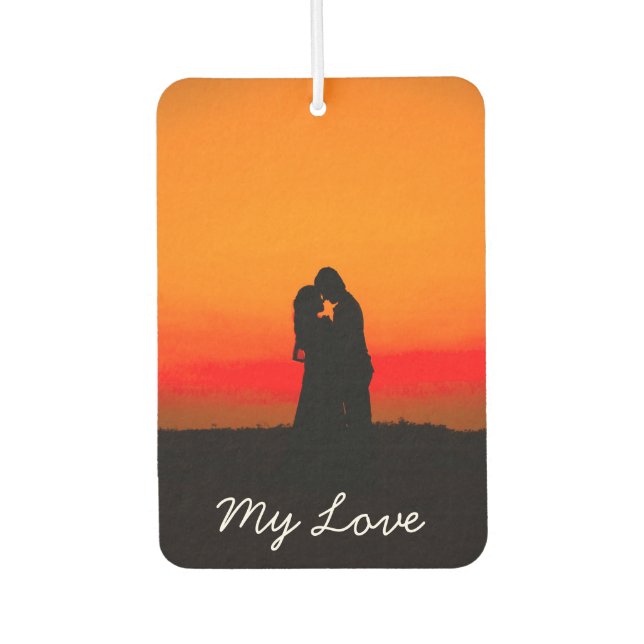 Romantic Sunset Couple Kissing My Love Typography  Air Freshener (Front)