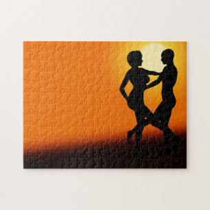 Romantic Sunset Dancing Couple Jigsaw Puzzle