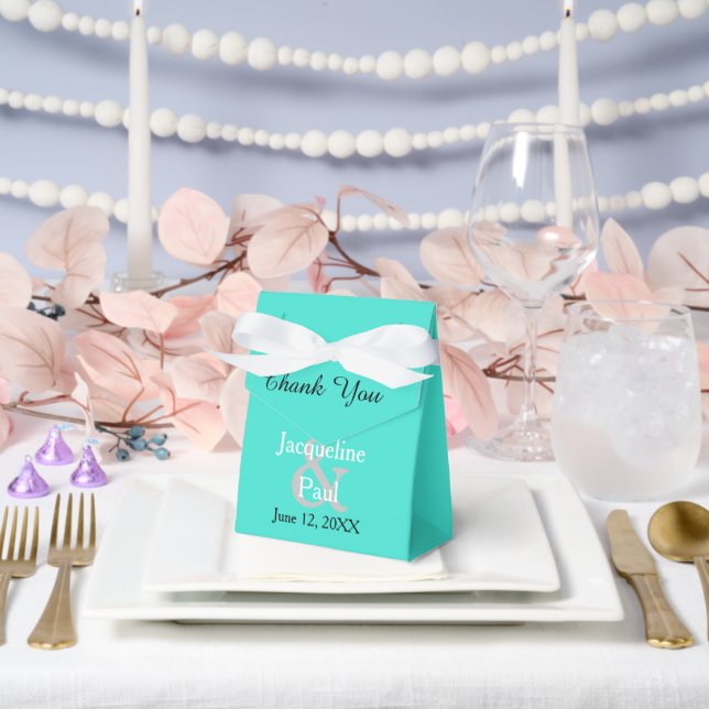 Romantic Sunset Hearts Turquoise Favor Boxes (Wedding)