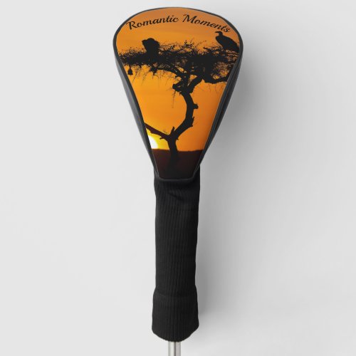 Romantic sunset in Africa orange with text Golf Head Cover