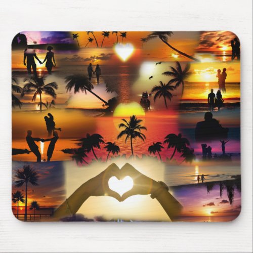 Romantic Sunset Palm Beach Photo Collage Mouse Pad