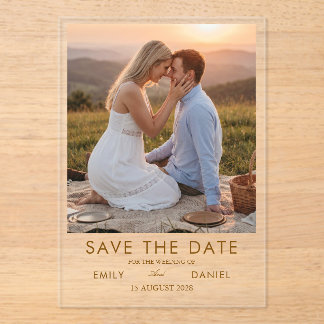 romantic sunset photo save the date card