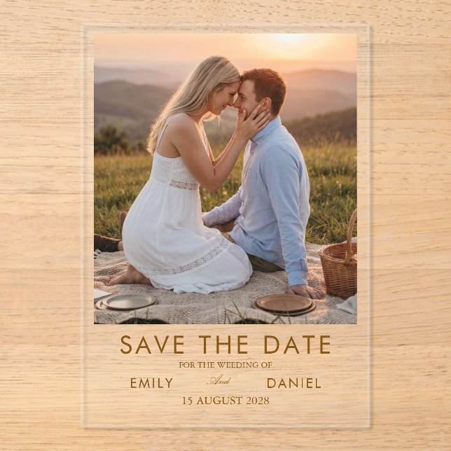 romantic sunset photo save the date card (Front)
