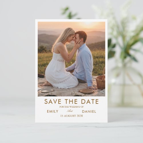 romantic sunset photo save the date card
