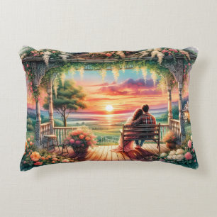 Romantic Sunset Porch View Illustration Accent Pillow