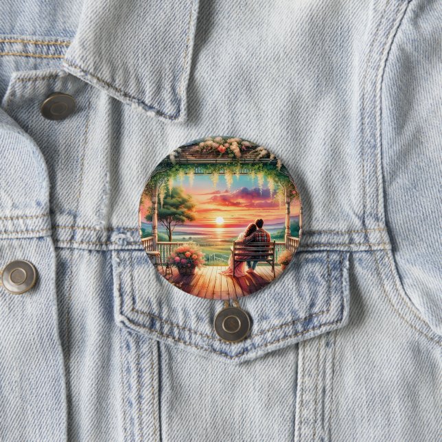 Romantic Sunset Porch View Illustration Button (In Situ)