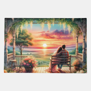 Romantic Sunset Porch View Illustration Doormat