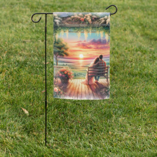 Romantic Sunset Porch View Illustration Garden Flag