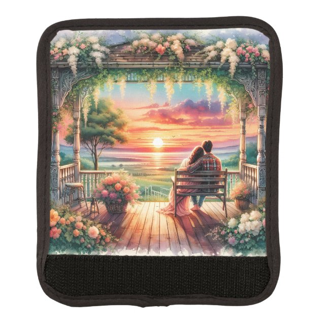 Romantic Sunset Porch View Illustration Luggage Handle Wrap (Front)