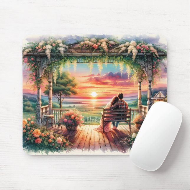 Romantic Sunset Porch View Illustration Mouse Pad (With Mouse)