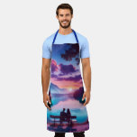 Romantic Sunset purple Teals Blues  Apron