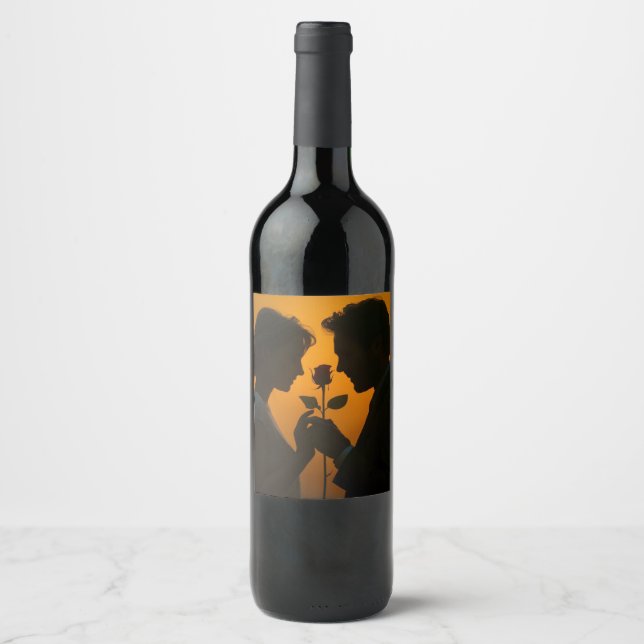 Romantic Sunset Silhouette Wine Label (Front)