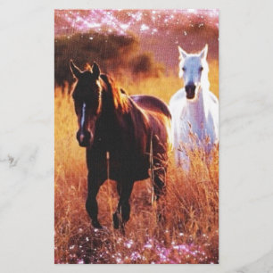Romantic Sunset Western country Galloping Horses Stationery