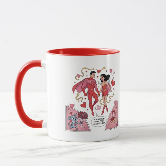 Romantic Superhero Couple Valentine’s Coffee Mug (Left)