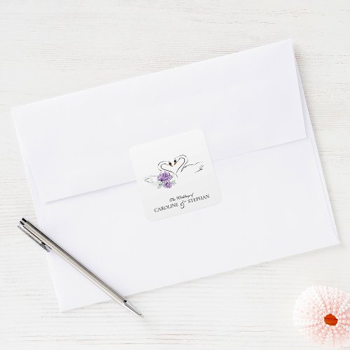 Romantic Swan Couple Heart Floral Wedding Stickers