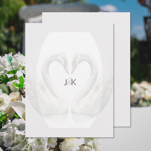 Romantic Swan Couple Monogram Flat Note Card