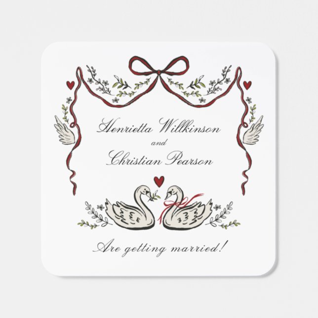 Romantic Swan Couple Wedding Invitation Sticker (Single)