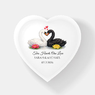 Romantic Swan Hearts Personalized Anniversary Paperweight