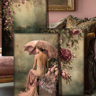 Romantic Swan Lake 1920's Vintage Flapper & Floral Wrapping Paper Sheets