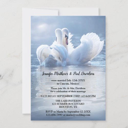 Romantic Swan Lake Wedding Reception Invitation