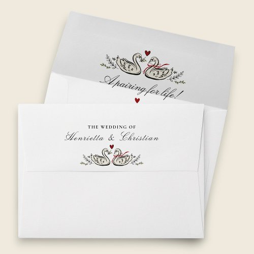 Romantic Swan Love Story Wedding Invitation Envelope