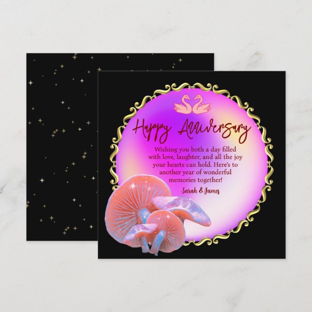 Romantic Swan Pastel Happy Anniversary Gold Accent Card (Front/Back)