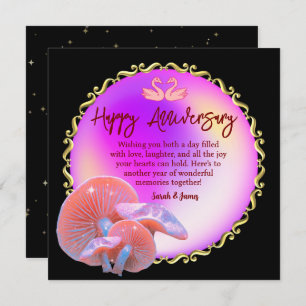 Romantic Swan Pastel Happy Anniversary Gold Accent Card