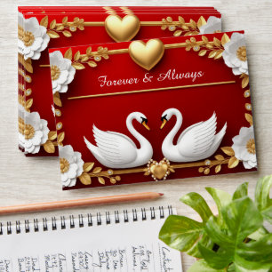 🌹 Romantic Swan Red Gold Pearl Wedding Decor 💖 Envelope