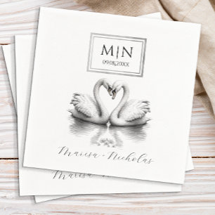 Romantic Swan Wedding Napkins Black & White