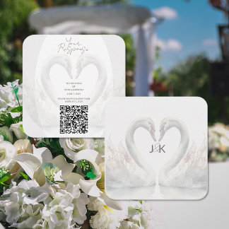Romantic Swan Wedding QR Code RSVP Enclosure Card