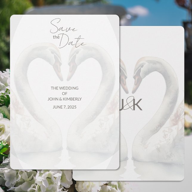 Romantic Swan Wedding Save the Date Card (Creator Uploaded)