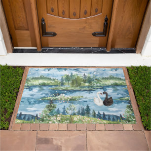 Romantic Swans Blue Lake Doormat