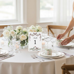 Romantic Swans & Bow Table Number card