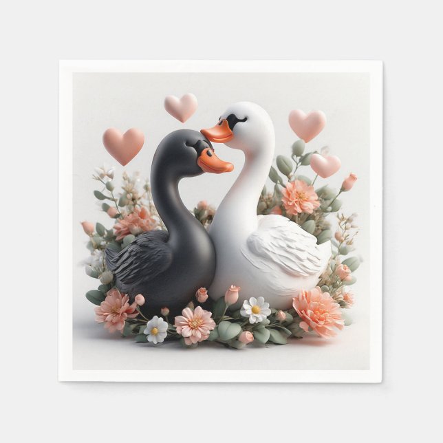 Romantic Swans Decorated in Flowers Napkins (Front)