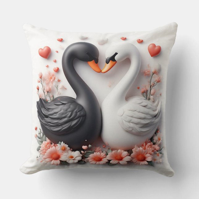 Romantic Swans Decorated in Flowers Throw Pillow (Front)