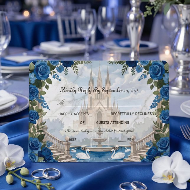 Romantic Swans Grand Staircase Fairytale RSVP Card (Creator Uploaded)