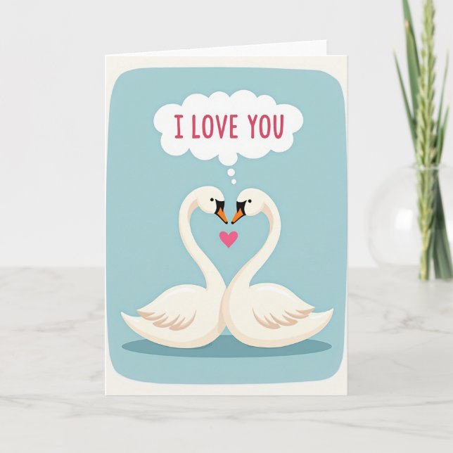 Romantic Swans Heart Love Matte Card (Front)