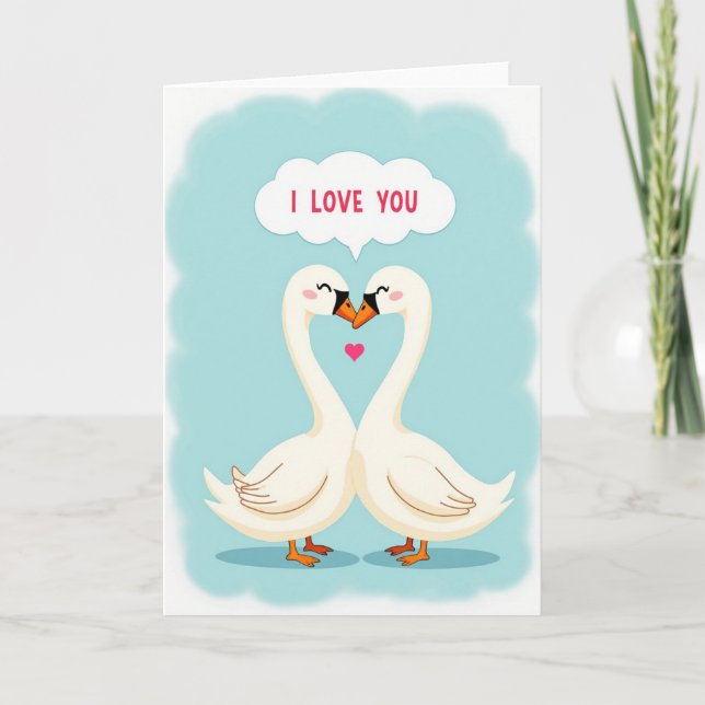 Romantic Swans I Love You Card (Front)