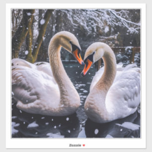 Romantic Swans in a Winter Wonderland Sticker