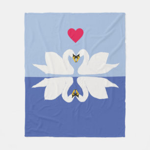 Romantic Swans in Hearts Pose Fleece Blanket