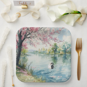 Romantic Swans Lake Bridal Shower   Paper Plates