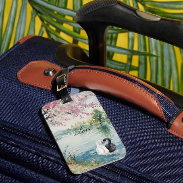 Romantic Swans Lake Love Luggage Tag (Front Insitu 1)