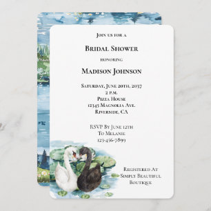 Romantic Swans Lake Water Lilies Bridal Shower Invitation