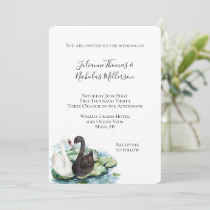 Romantic Swans Lake Water Lilies Wedding Invitation