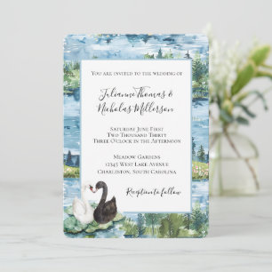 Romantic Swans Lake Water Lilies Wedding Invitation