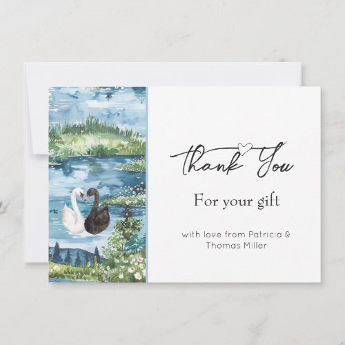 Romantic Swans Lake Water Lilies Wedding Thank You Card