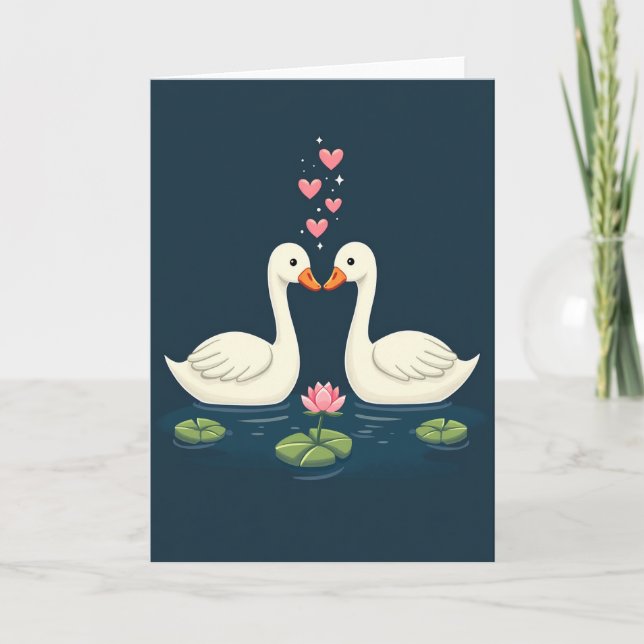 Romantic Swans Love Card (Front)