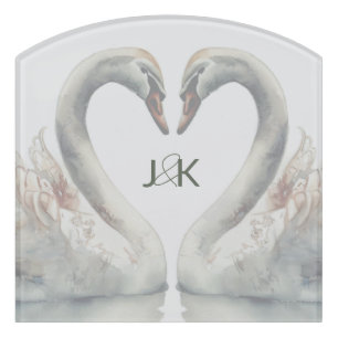 Romantic Swans Monogram Door Sign